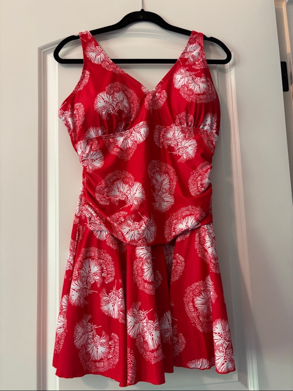 Red Floral One-Piece Swimdress - Classic Coverage